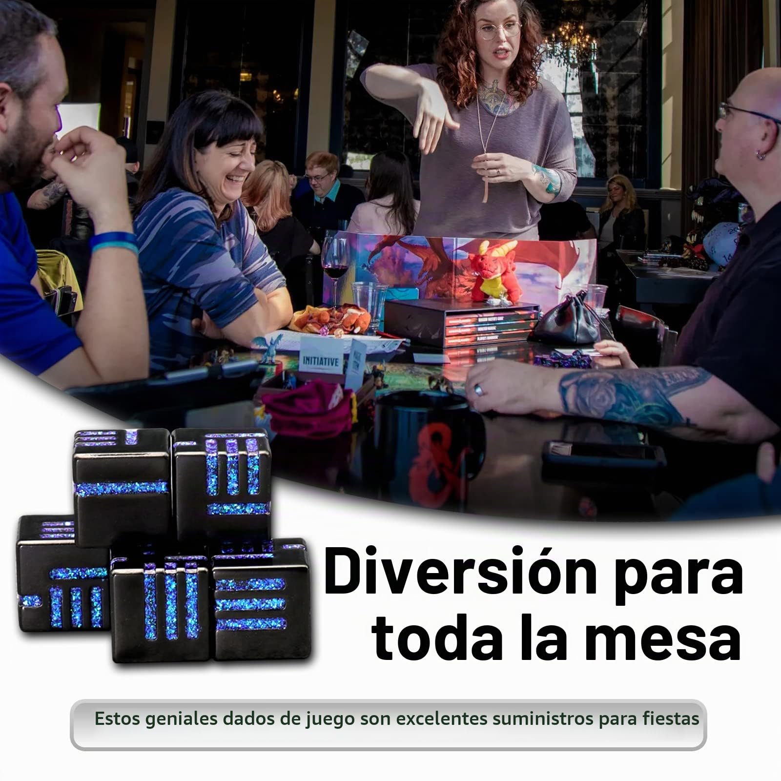 Juego de 6 dados de metal W6 con caja, juego de dados de 6 lados para mazmorras y dragones, DND, Pathfinder D6 DND Dice Set (W6 azul brillante)