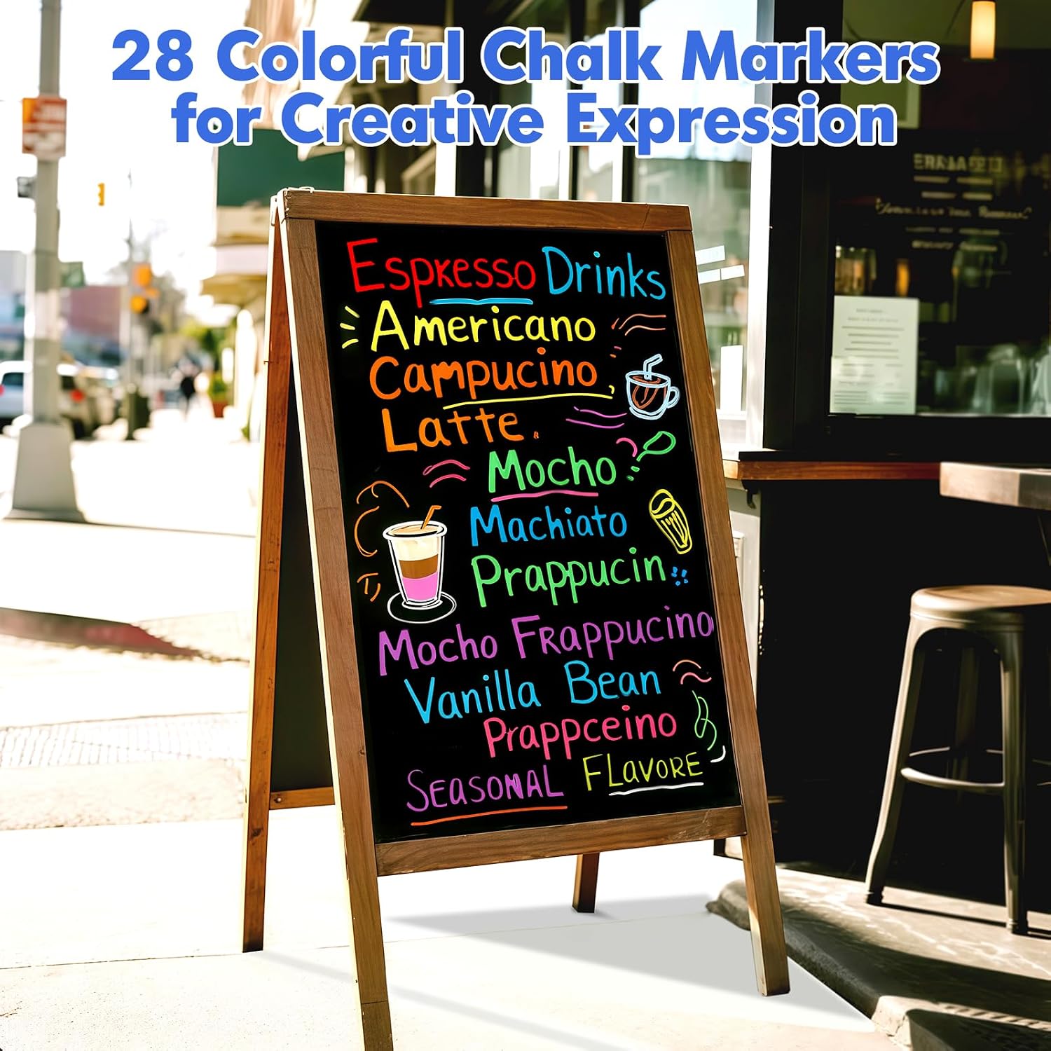 BainGesk Extra Fine Tip Liquid Chalk Markers for Blackboard, 28 Colors 1mm Chalk Markers Pens with 6 Metallic Colors, Erasable Dry Erase Marker for Glass, Window, Mirror, Menu Boards & DIY Art