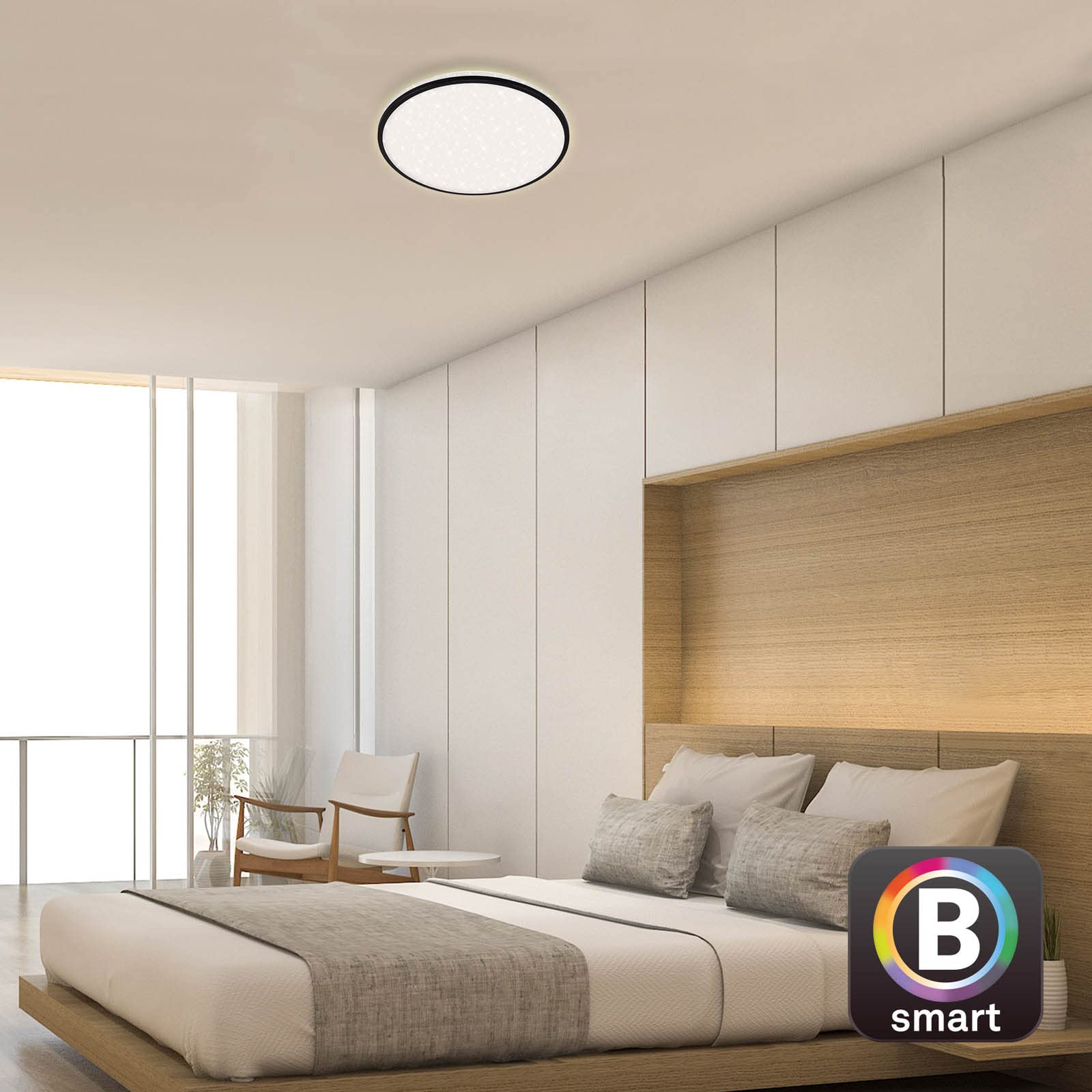 BRILONER - LED Deckenlampe flach Smart Home, funktioniert mit Alexa, Fernbedienung, Lampe, Deckenleuchte, Wohnzimmerlampe, LED Panel, Schlafzimmerlampe, Deckenbeleuchtung, 49x7,7 cm, Schwarz