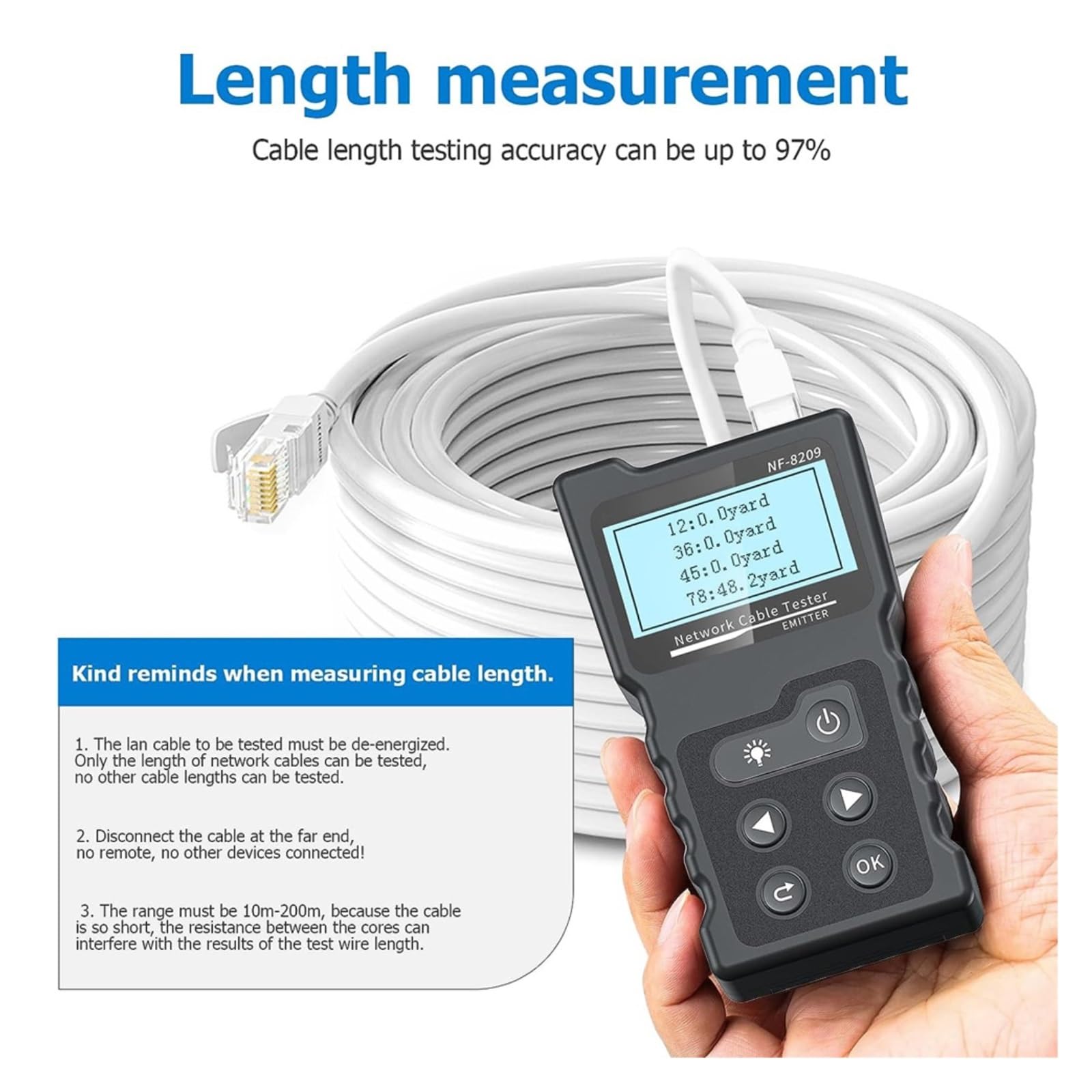 Netzwerkkabeltester Ethernet-Kabel-Tracker Checker LCD-Display Länge Messen Wiremap-Tester Netzwerk-Tools Leicht Und Tragbar