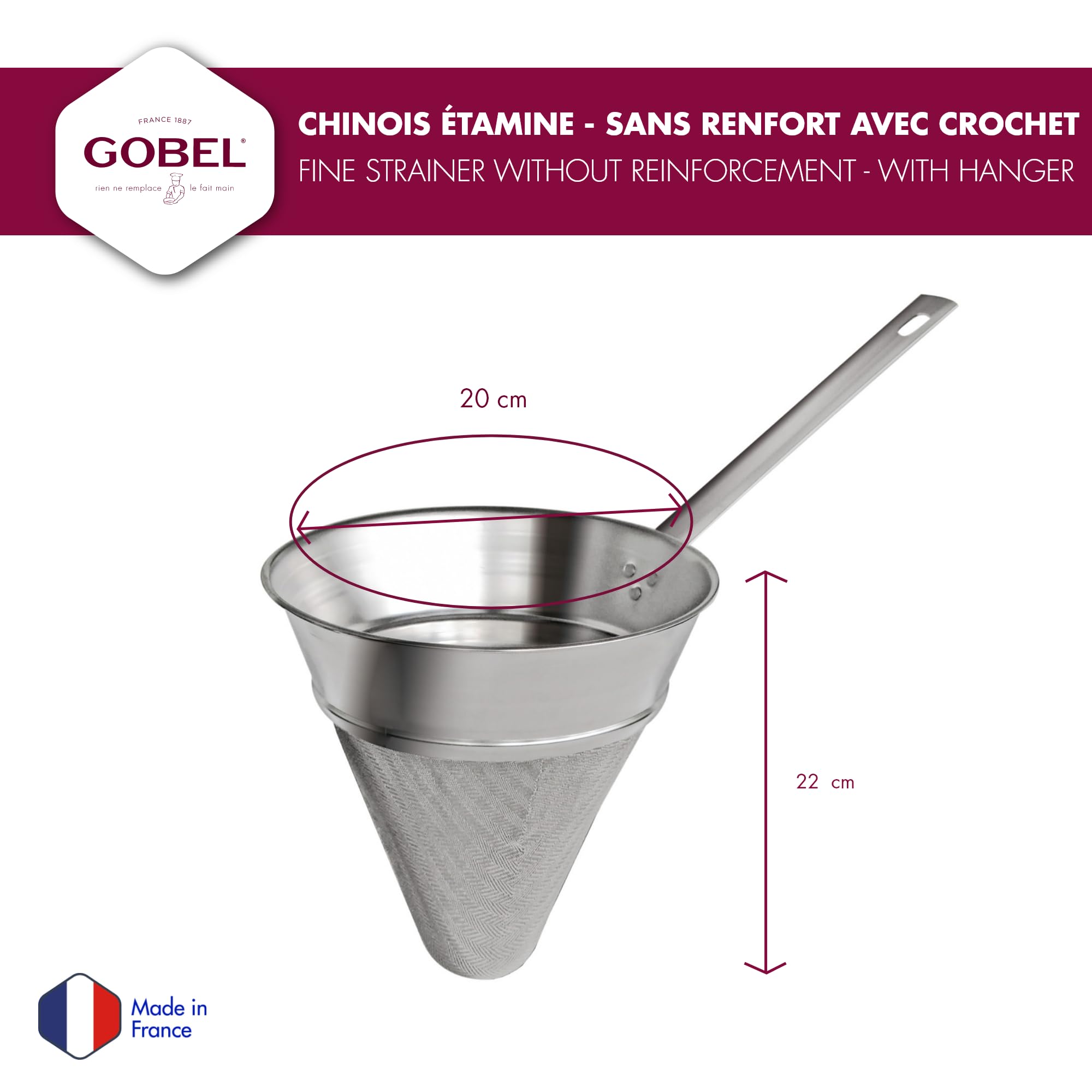 Gobel 114110 Tamis Chinois avec Crochet Fer Blanc