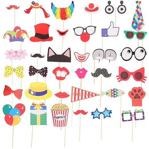 72 Pcs Carnival Decorations Wedding Decoration Circus Clown Photo Booth Props Circus Decorations Studio Suite Glasses Hat Make up The Sign Carnival Props for Photo Booth