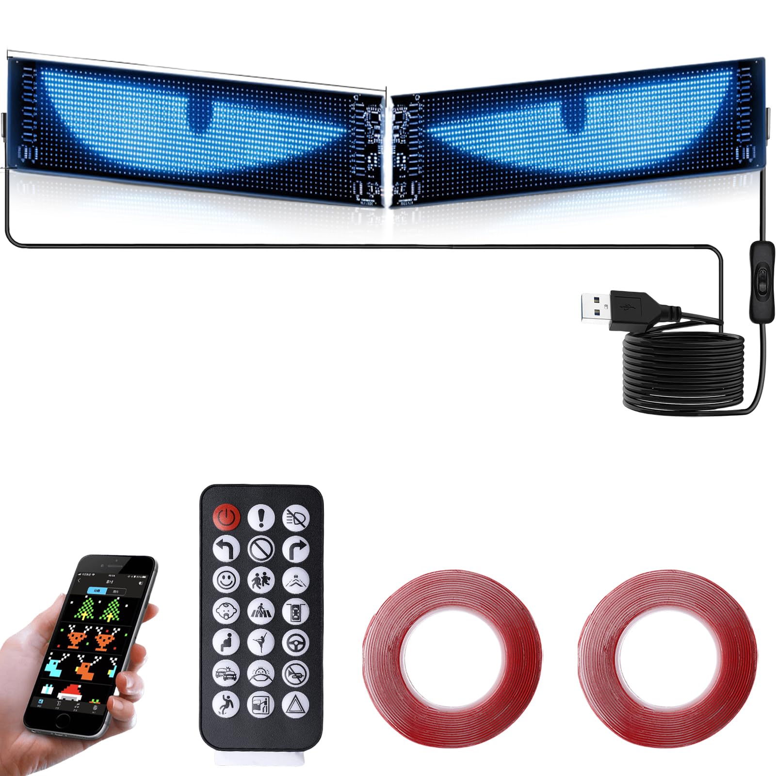 2 occhi LED per auto/camion, Devil Eyes Light, 10 x 35 cm, personalizzabili, con controllo app, telecomando Bluetooth, USB 5 V, luce per gli occhi del diavolo, per auto, camion, camion
