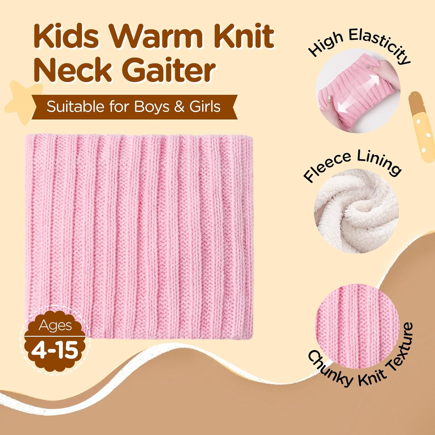 Wandx Kids Winter Fleece Neck Warmer Gaiter Children Cold Weather Face Cover Knitted Wide Stripes Ski Mask for Boys Girls - Image 3