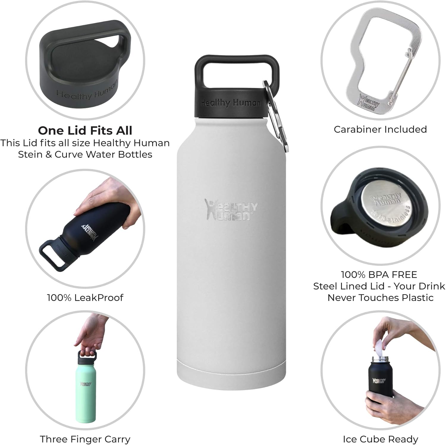 Healthy Human Stainless Steel Water Bottle | Double Walled Vacuum Insulated Water Thermos for Adults | Eco-Friendly Travel Bottles with Leak Proof Lid (Pure White, 32 oz/ 946 ML) - Image 2