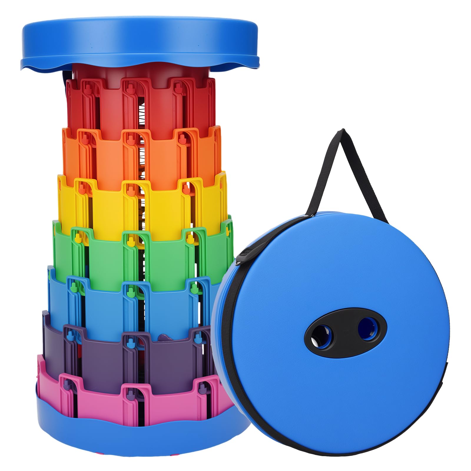 Upgraded Collapsible Stool - Adjustable Height (2.3"-17.3") -Second Fold, Portable Heavy Duty Folding Stool for Adults, 600lb Capacity - Compact to-Go