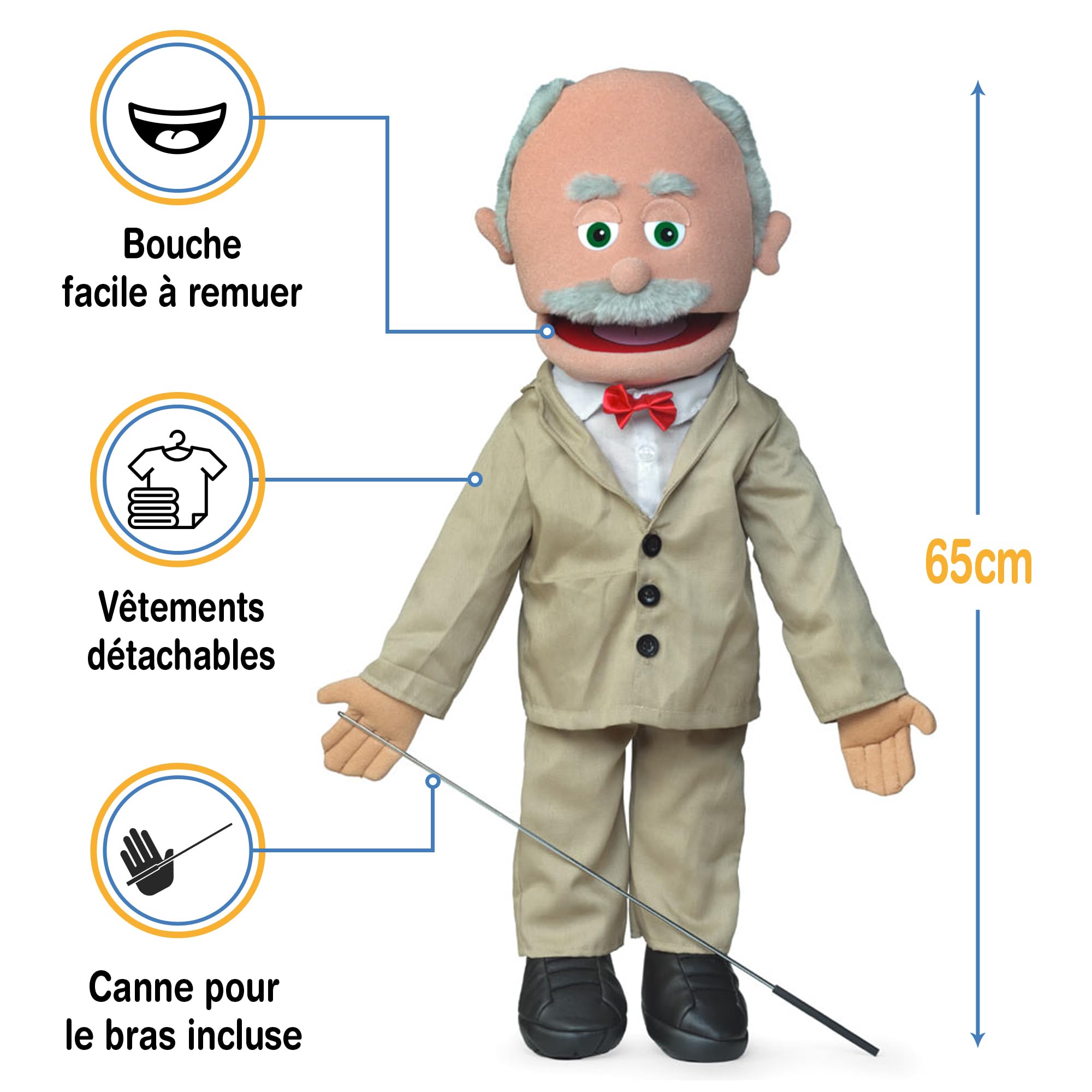 Pops, grand-père hispanique, corps complet, marionnette de style ventriloque de 63,5 cm