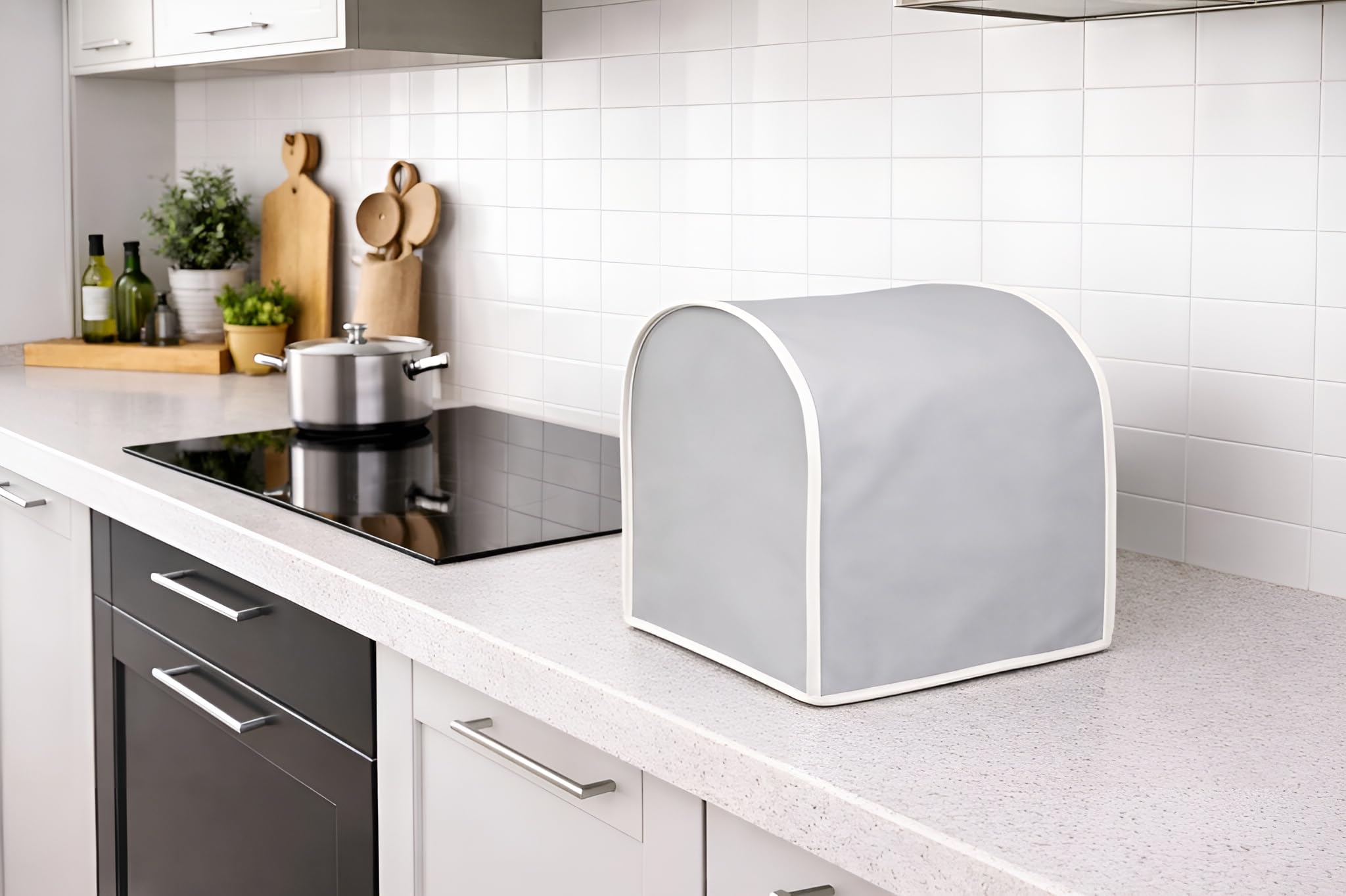 Copertura Monsieur Cuisine connect/smart/plus. Copertura protettiva per robot da cucina. Similpelle antimacchia e idrorepellente. Antibatterica e ignifuga. Fatta a mano in Europa. Grigio.