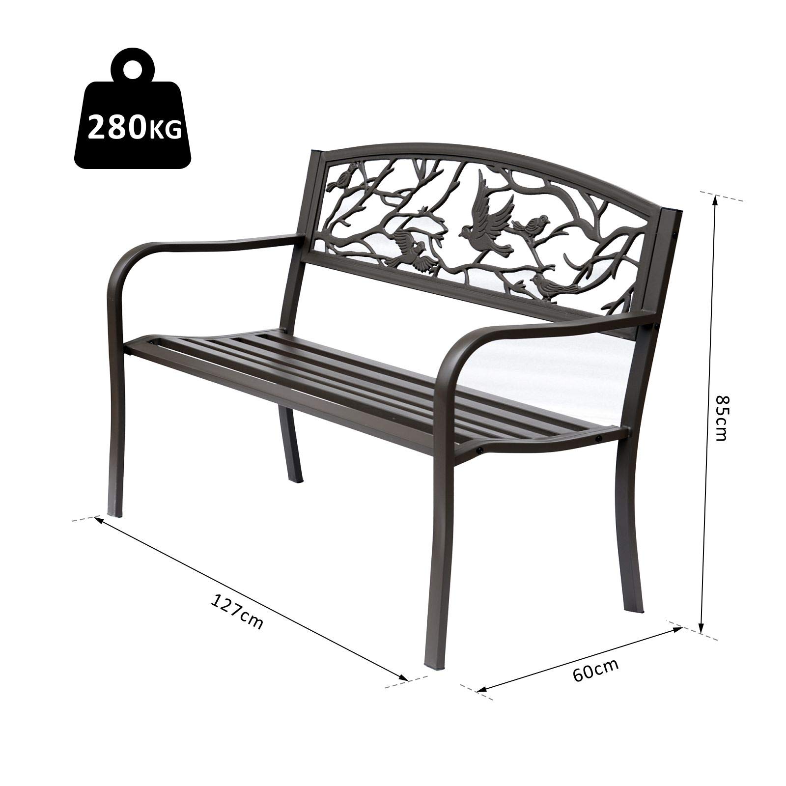 Outsunny Banc de Jardin 3 Places Banc extérieur Jardin Style Rural Chic pour Balcon terrasse Patio 127 x 60 x 85 cm métal époxy anticorrosion Brun