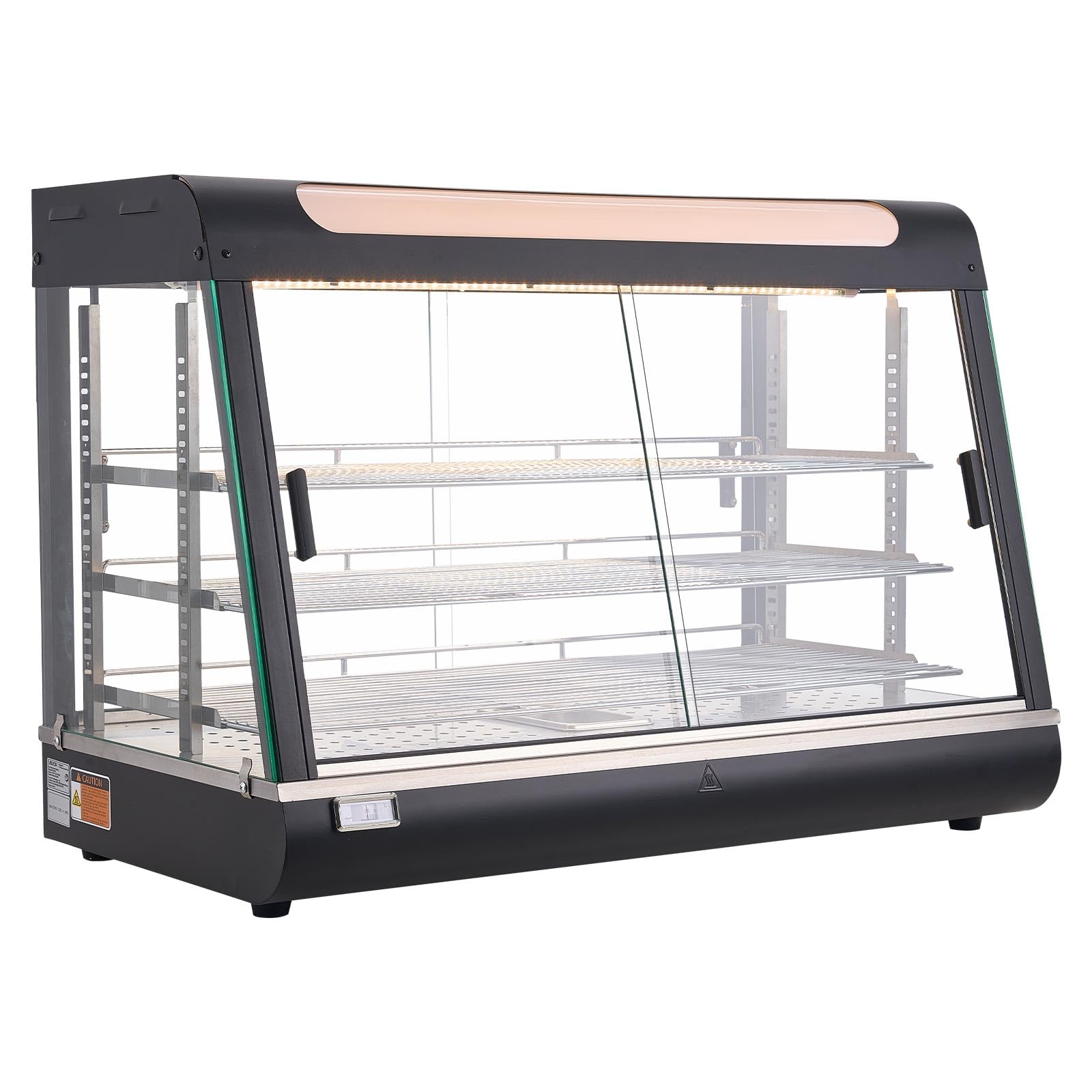 VEVOR Espositore Scaldavivande Commerciale a 3 Livelli, Espositore Scaldavivande da 1400 W con Luce LED, Vano Portaoggetti Superiore e Ripiani Regolabili, per Hamburger, Pizza, Pane, Pollo Fritto