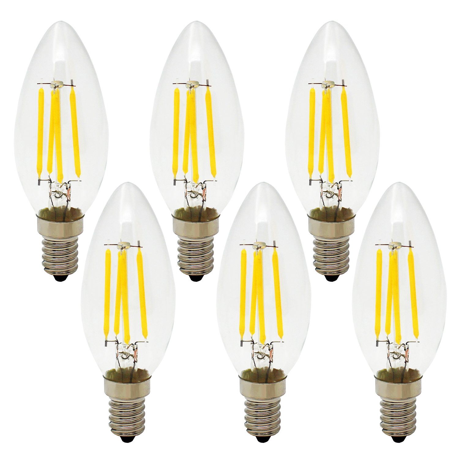 C35 E14 4W 300LM Retro LED Filament Candle Light Bulb Edison LED Candle Bulbs, Not Dimmable, 2700K Warm White, 30W Incandescent Equivalent, 6 Pack