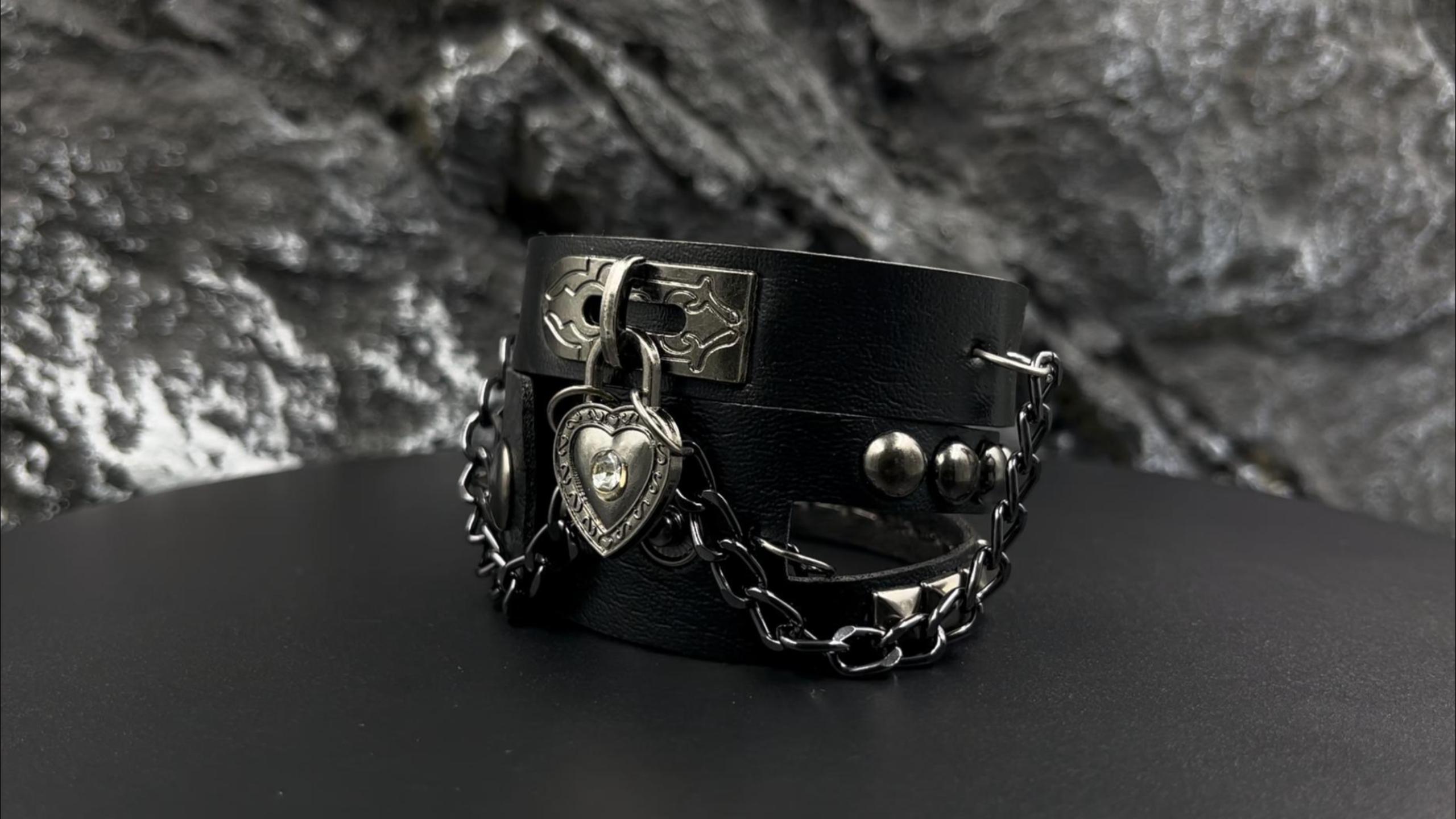 ginzi leather chain band bracelet punk 棘 DIEZI Black PU Leather 