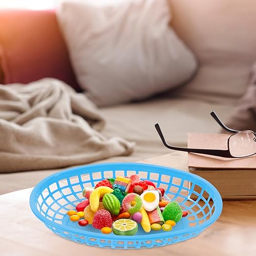 Miniatura 2 de DOITOOL 12 cestas redondas de alimentos de plástico para servir bocadillos para comida rápida, hamburguesas, papas fritas, aperitivos KTV,