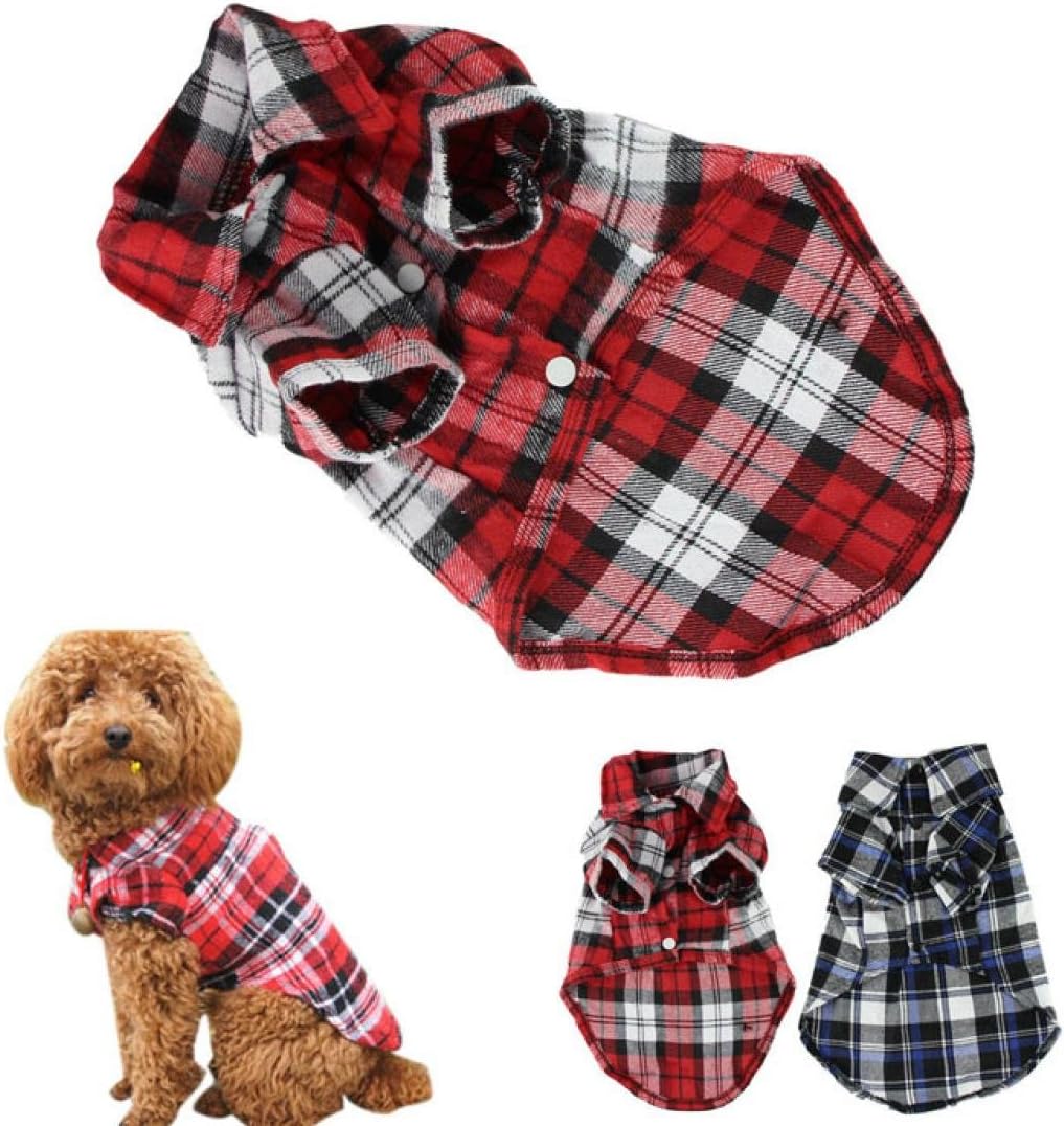 OutTop Dog Clothes, Small Pet Checked Shirt Dress Shirt Coat Apparel (S, Red.)