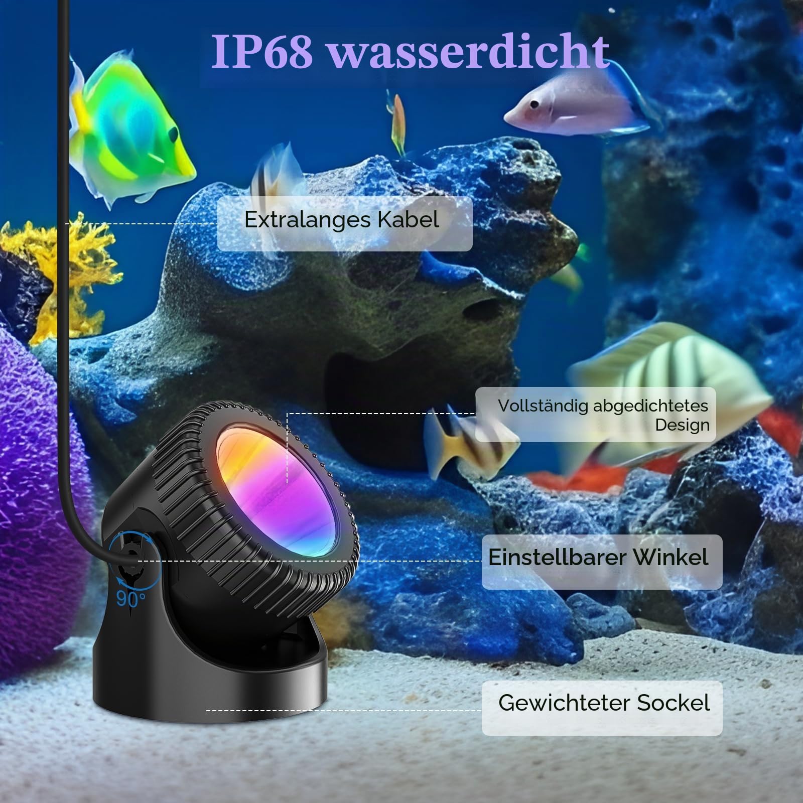 PChero 4er RGB Teichbeleuchtung LED Unterwasser Strahler, IP68 Wasserdicht | Unterwasserbeleuchtung Strahler, Poolbeleuchtung Unterwasser Licht, Teichlicht mit Fernbedienung für Pool Teich Garten Deko