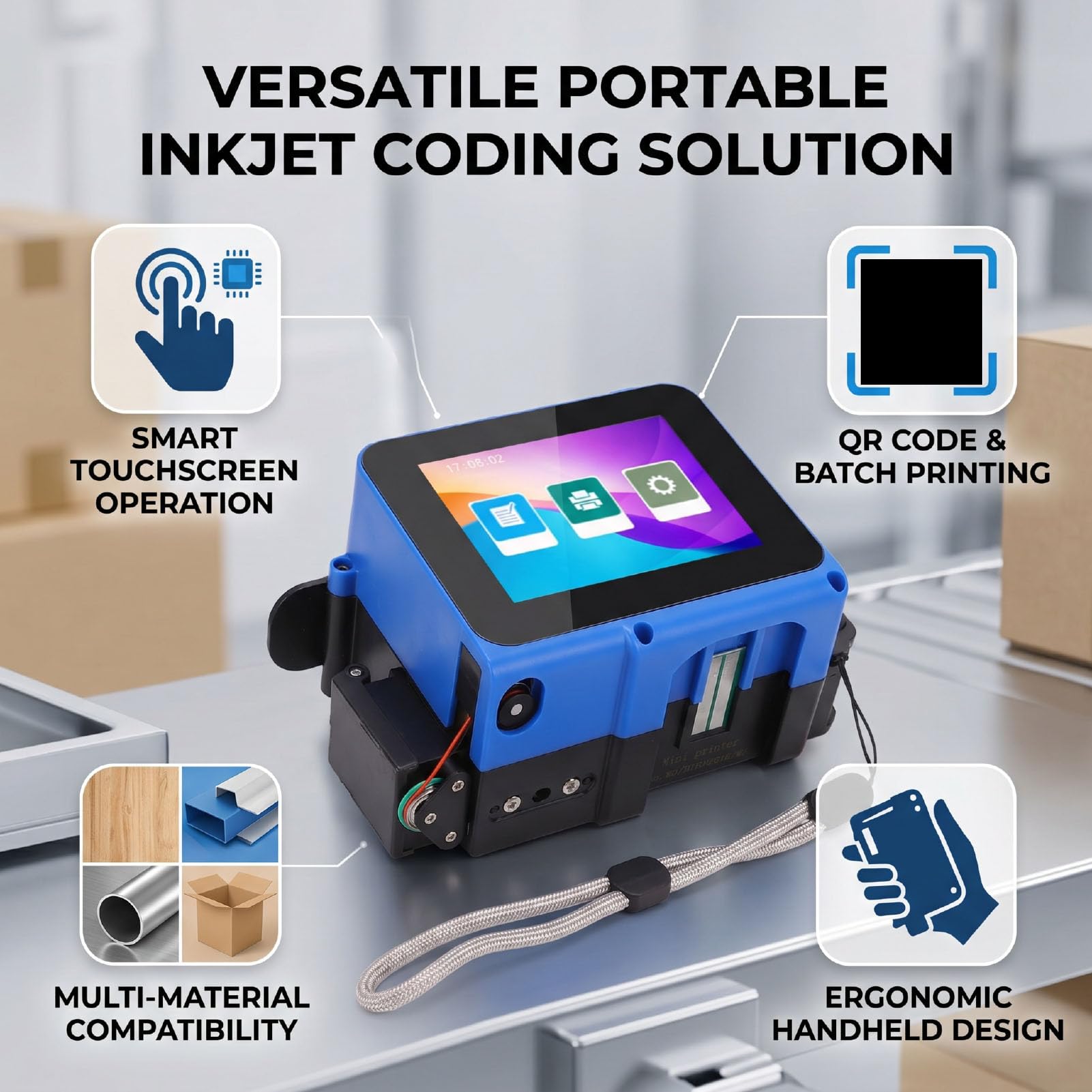 Fafeicy Tragbarer Tintenstrahldrucker Handheld Coder 12,7 Mm Druckhöhe für QR Code Datum