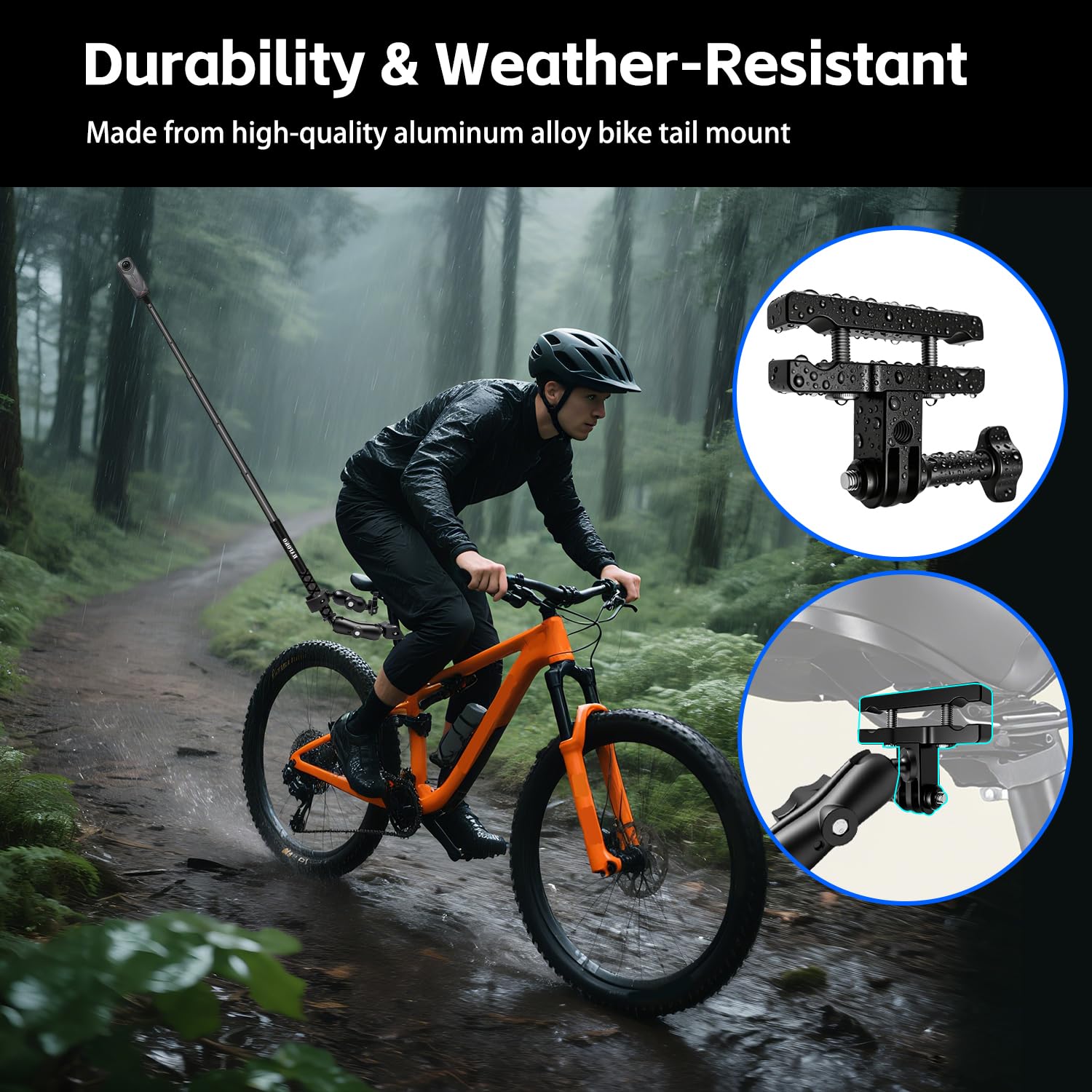 Fahrrad-Heckhalterung Kit mit 47" Invisible Selfie Stick kompatibel mit DJI Osmo 360 Osmo Nano, Fahrrad Lenker Klemmhalterung kompatibel für Insta 360 X5-X für Radfahren Motocycle Boot Panoramablick