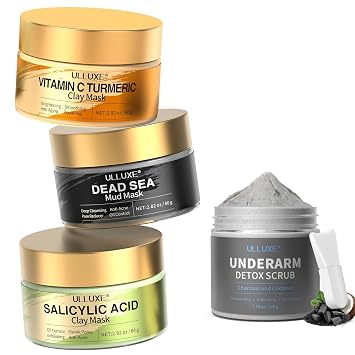 Face Masks Skincare + Body Care, Clay Mask Set and Charcoal Underarm Detox Scrub for All Skin Types, Facial Cleansing, Hydrating, Armpit Scrub for Odor Control, Dark Armpits & Razor Bumps Remover