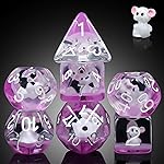 Mouse Resin DND Dice, DNDND 7PCS D&D Die with Velvet Pouch for Dungeons and Dragons Role Playing Games and Tabletop Games(Mouse)