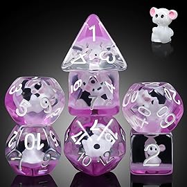 Mouse Resin DND Dice, DNDND 7PCS D&D Die with Velvet Pouch for Dungeons and Dragons Role Playing Games and Tabletop Games(Mouse)