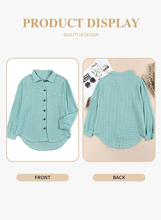 Eytino Womens Plus Size Boyfriend Shirts Casual Long Sleeve Button Down Oversized Waffle Knit Shacket Jacket(1X-5X)
