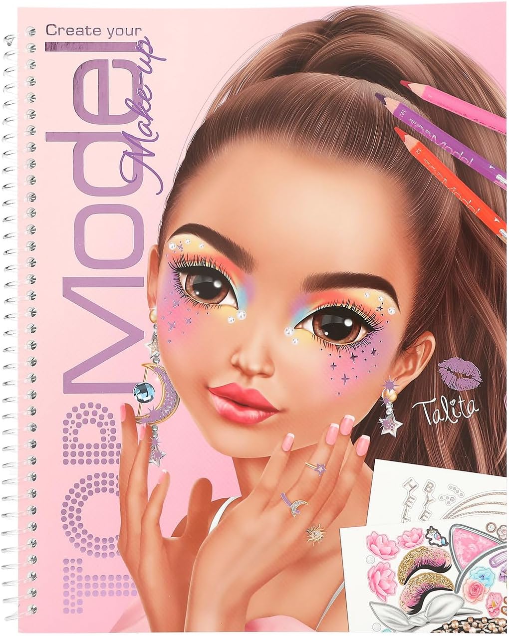 Depesche 13144 Create Your Top Model Coloring Book, 20 Pages for Creating Beauty and Makeup Looks, Includes Sticker Sheet, Multicoloured, One Size