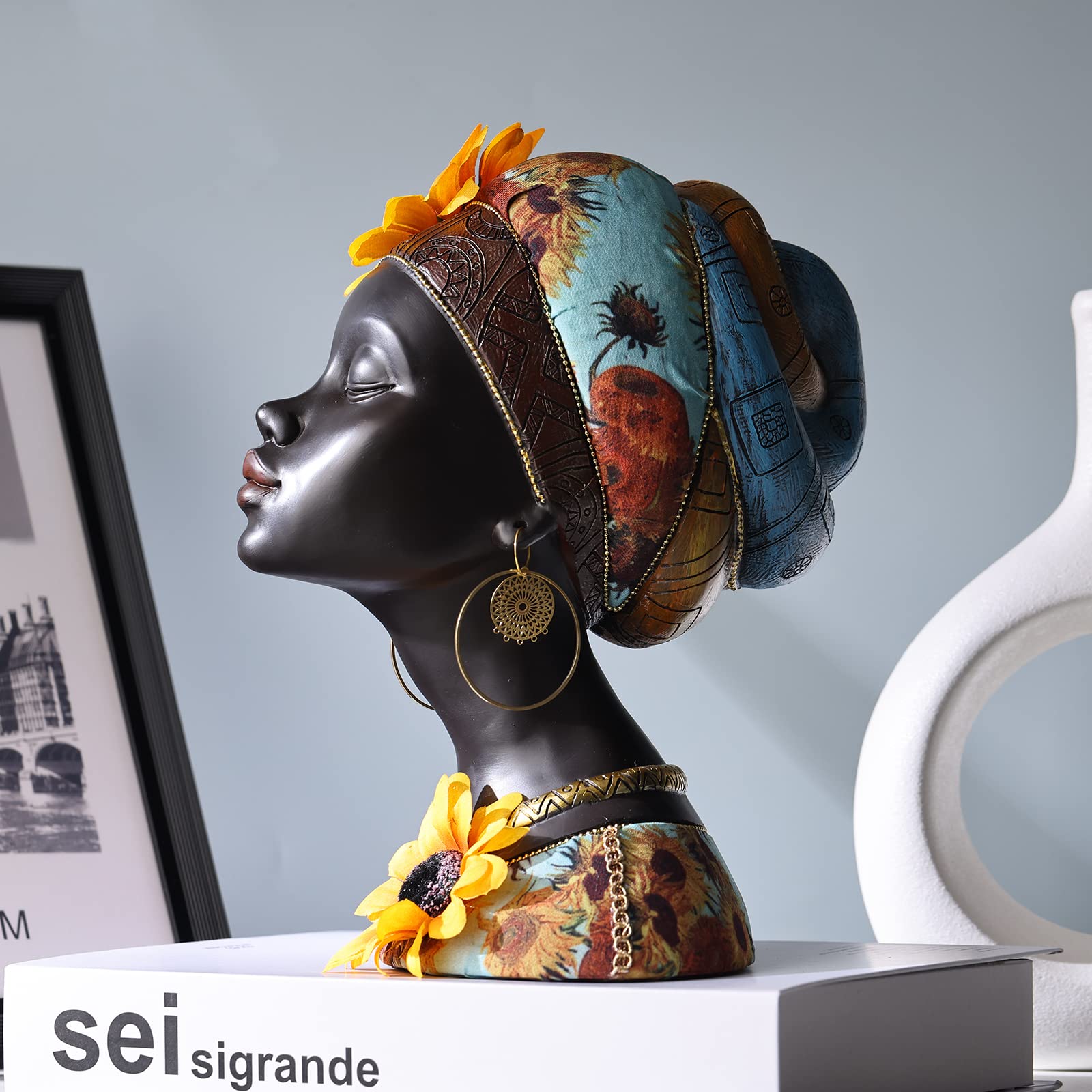 Sculture d'arte africana Moderne donne africane Statue Camera Decor,resina africana Figurine nero africano americano Busto Statua,adatto per soggiorno Desktop Ingresso Decorazioni africane per la casa