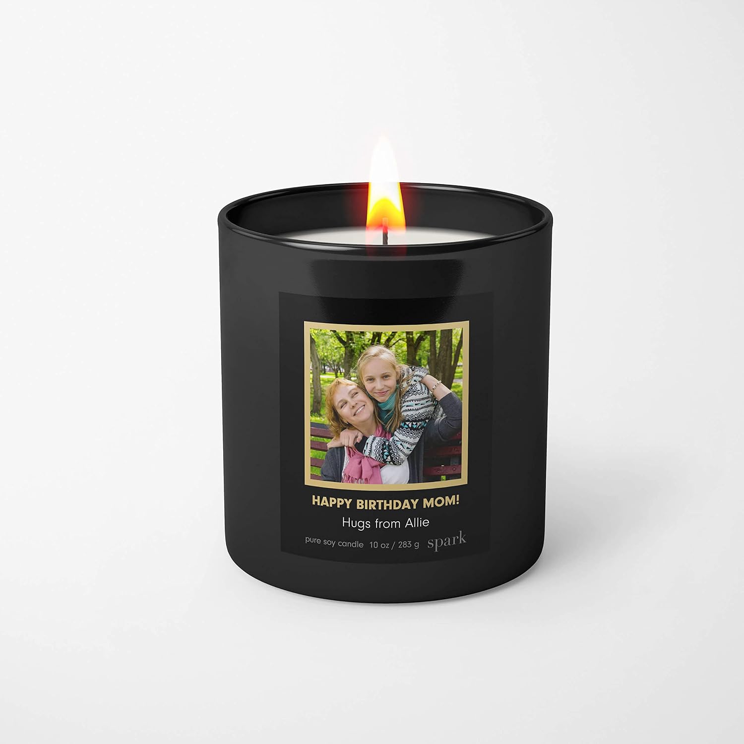 Custom Photo Candle in 10oz Matte Black Glass - Add Picture, Message & Choose Your Fragrance