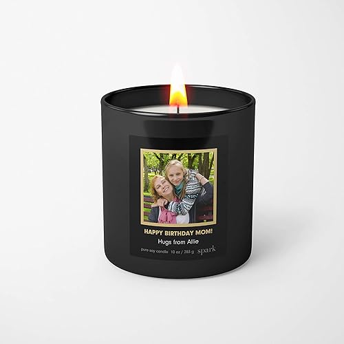 Miniatura 3 de Vela fotográfica personalizada en vidrio negro mate de 10 onzas. Añade imagen, mensaje y elige tu fragancia