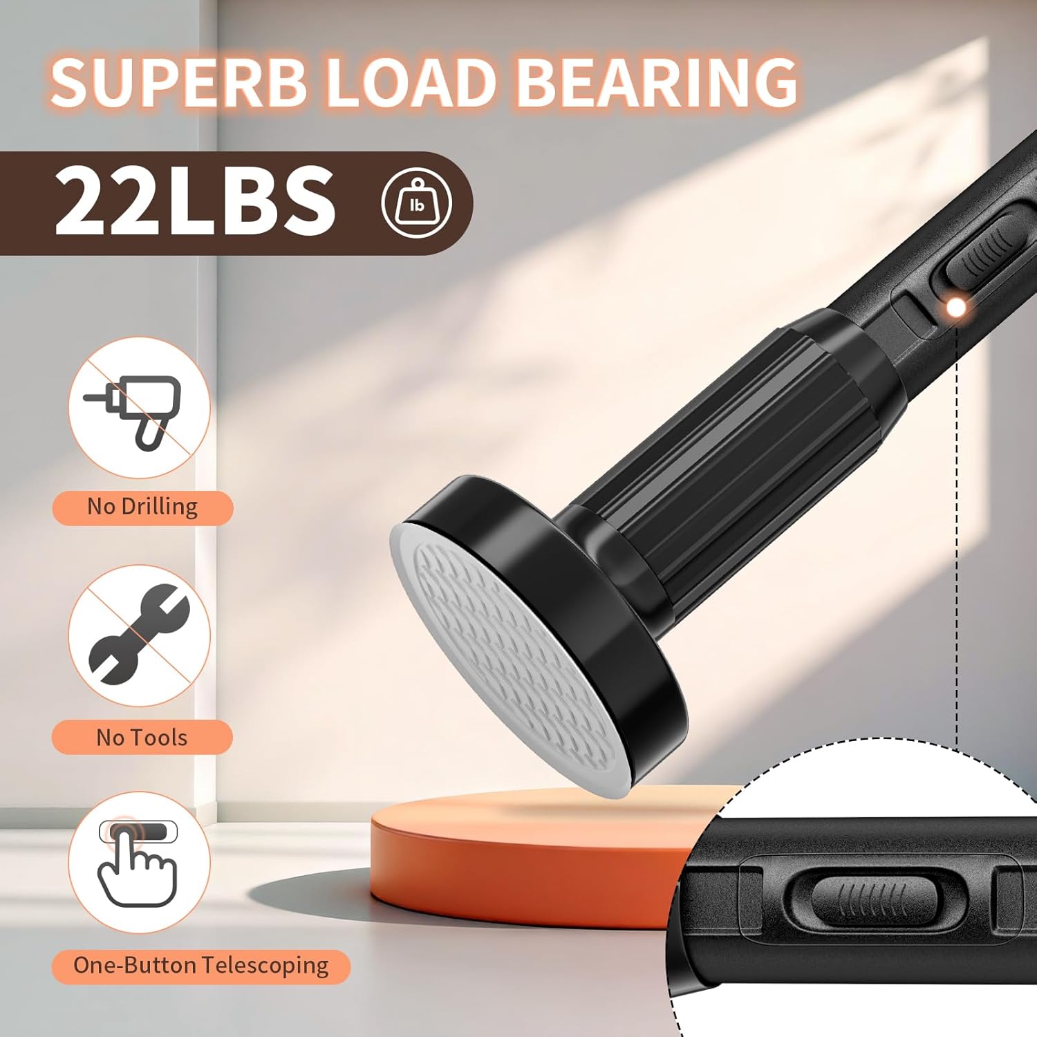 Tension Curtain Rod 41-173In, Outdoor Extra Long Curtain Rod No Drilling for Window or Bathroom Patio, Adjustable Heavy Duty Shower Curtain Rod, Easy to Install, Never Rust, Non-Slip-Black