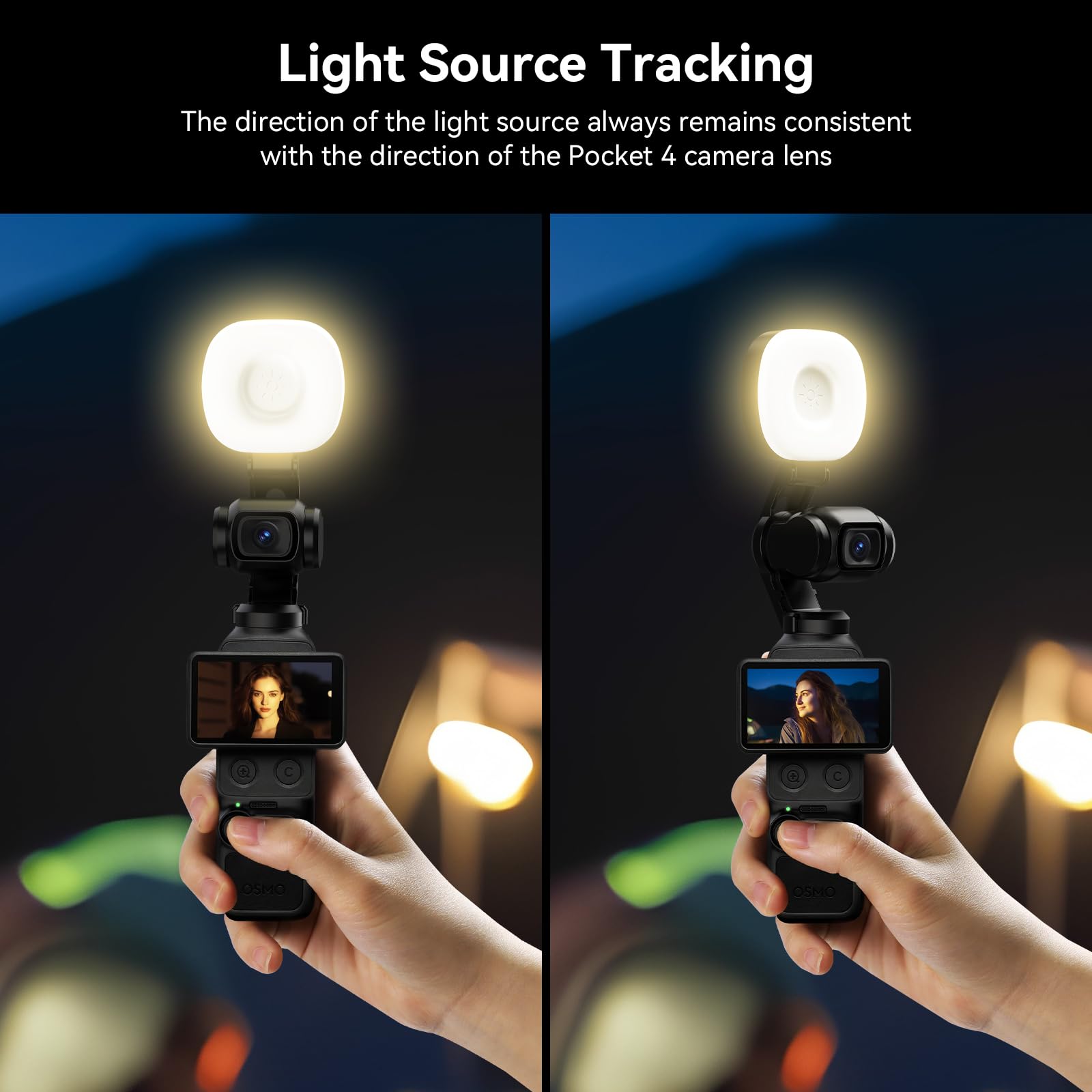 AMAZEAR Lampe LED vidéo pour DJI OSMO Pocket 4, Accessoires OSMO Pocket 4– Éclairage d'appoint Auto-Follow Gimbal Selfie Vlog, CRI≥95, 3 températures réglables, 500mAh 1.6W USB-C, Noir