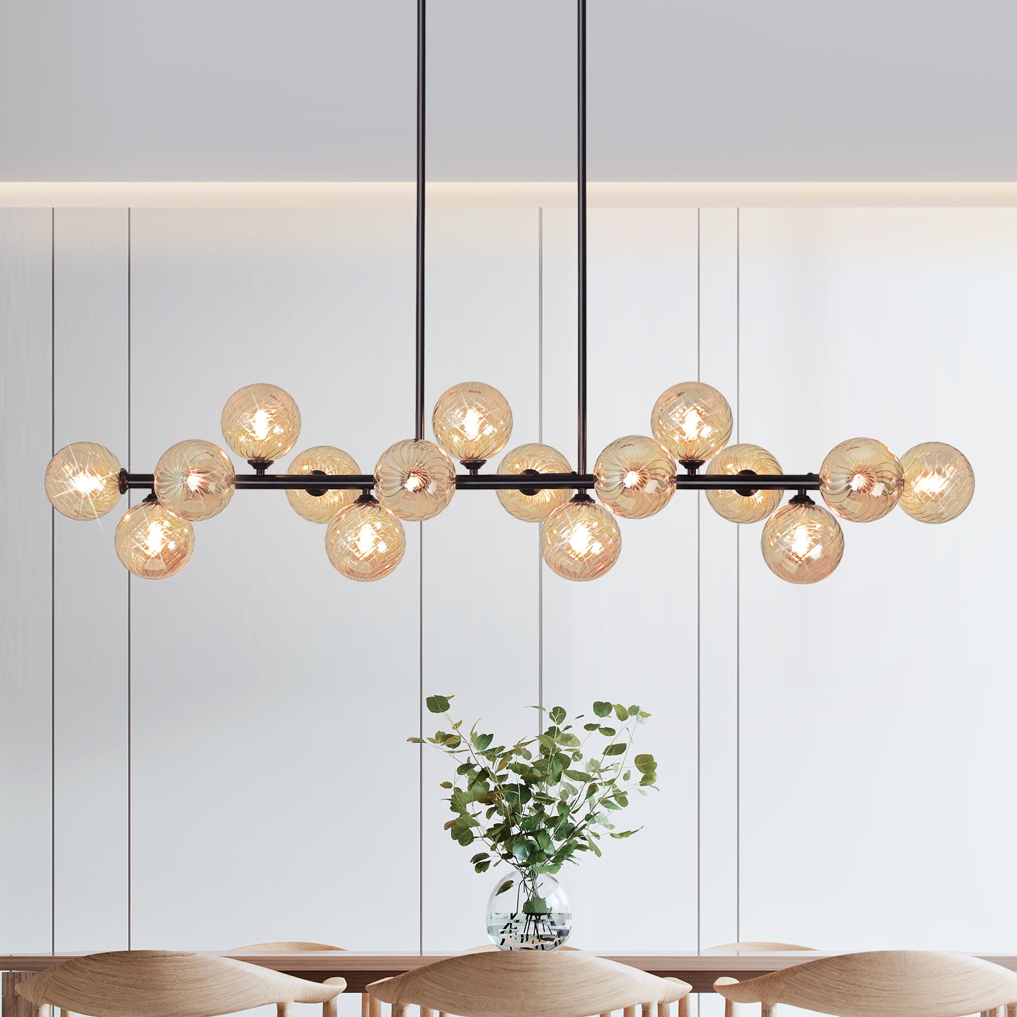 Photo 1 of Kwpcvz 55" Linear Sputnik Chandelier Black Amber Globe