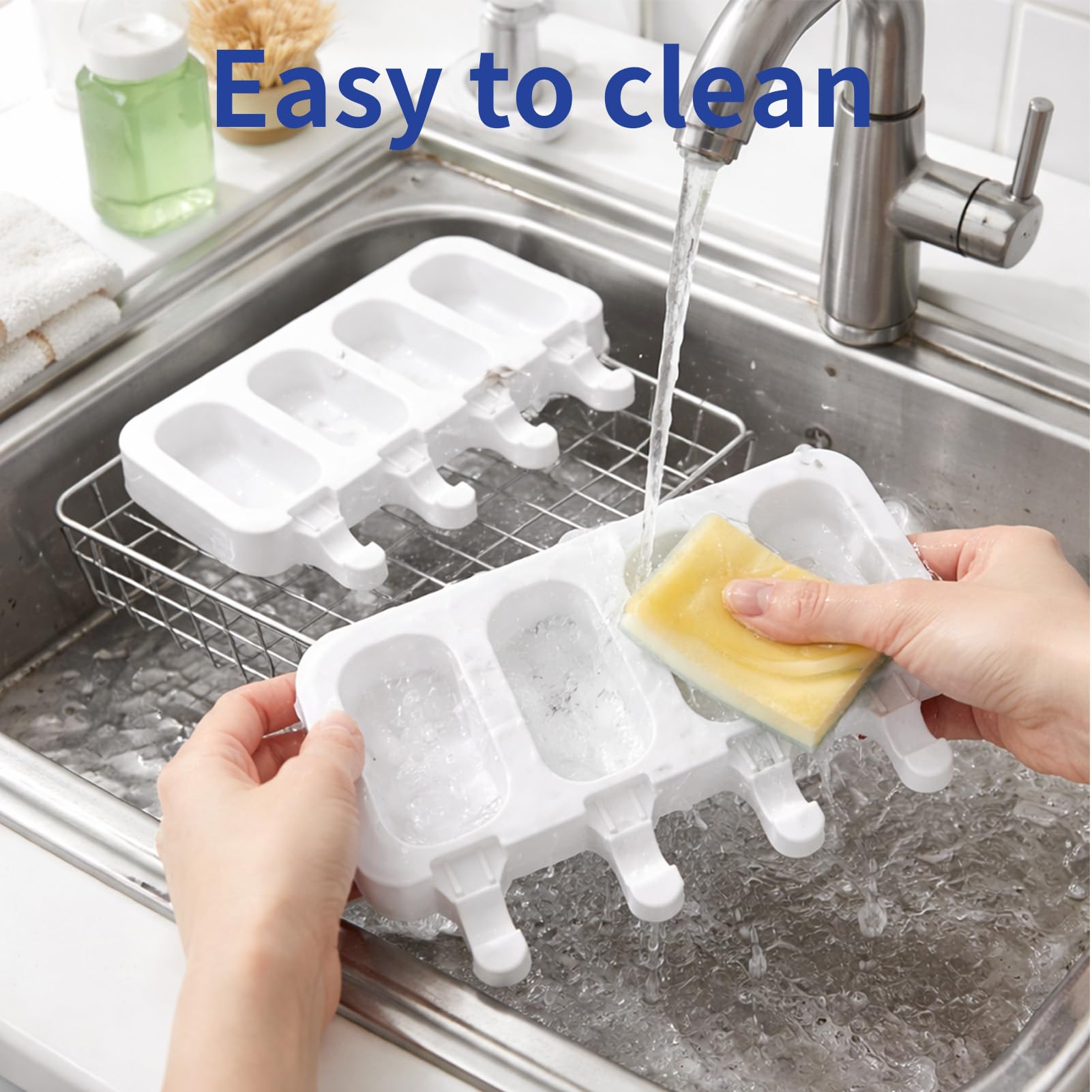 2 Piezas Moldes Helados Silicona, con 2 Tapas 50 Palos Molde Helado Reutilizable sin BPA para Hacer Helados Caseros Moldes Chocolate Bricolaje Postre para Adulto Infantiles Blanco