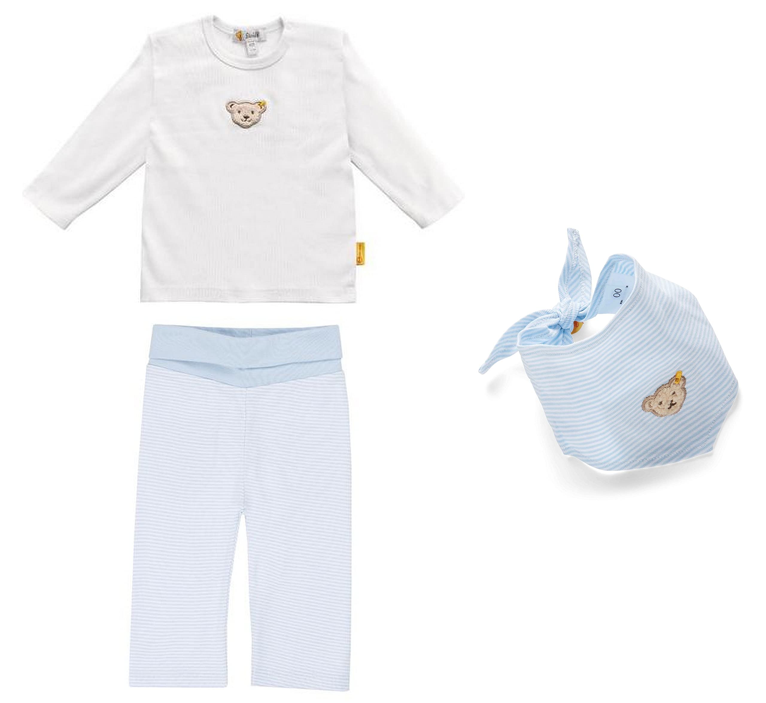 Steiff Baby Set, Basic Shirt weiß, Jogger gestreift & Halstuch