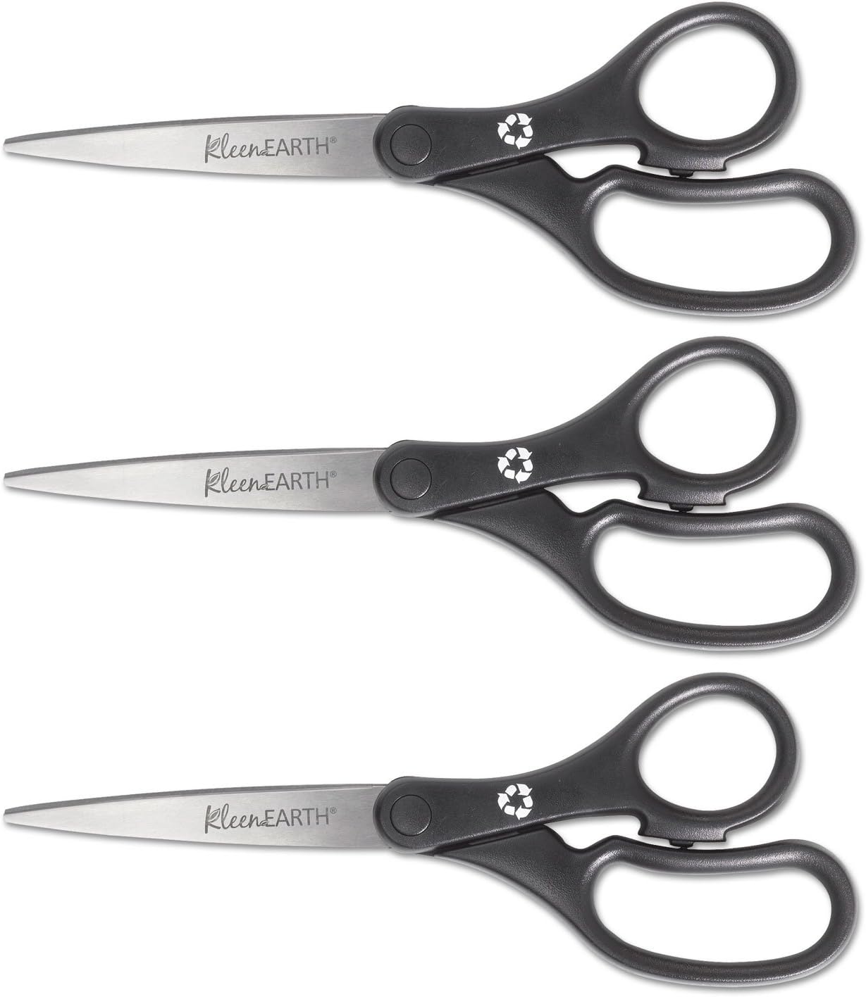 KleenEarth Basic Plastic Handle Scissors, 8"" Long, Pointed, Black, 3/Pack, Sold as 3 Each3