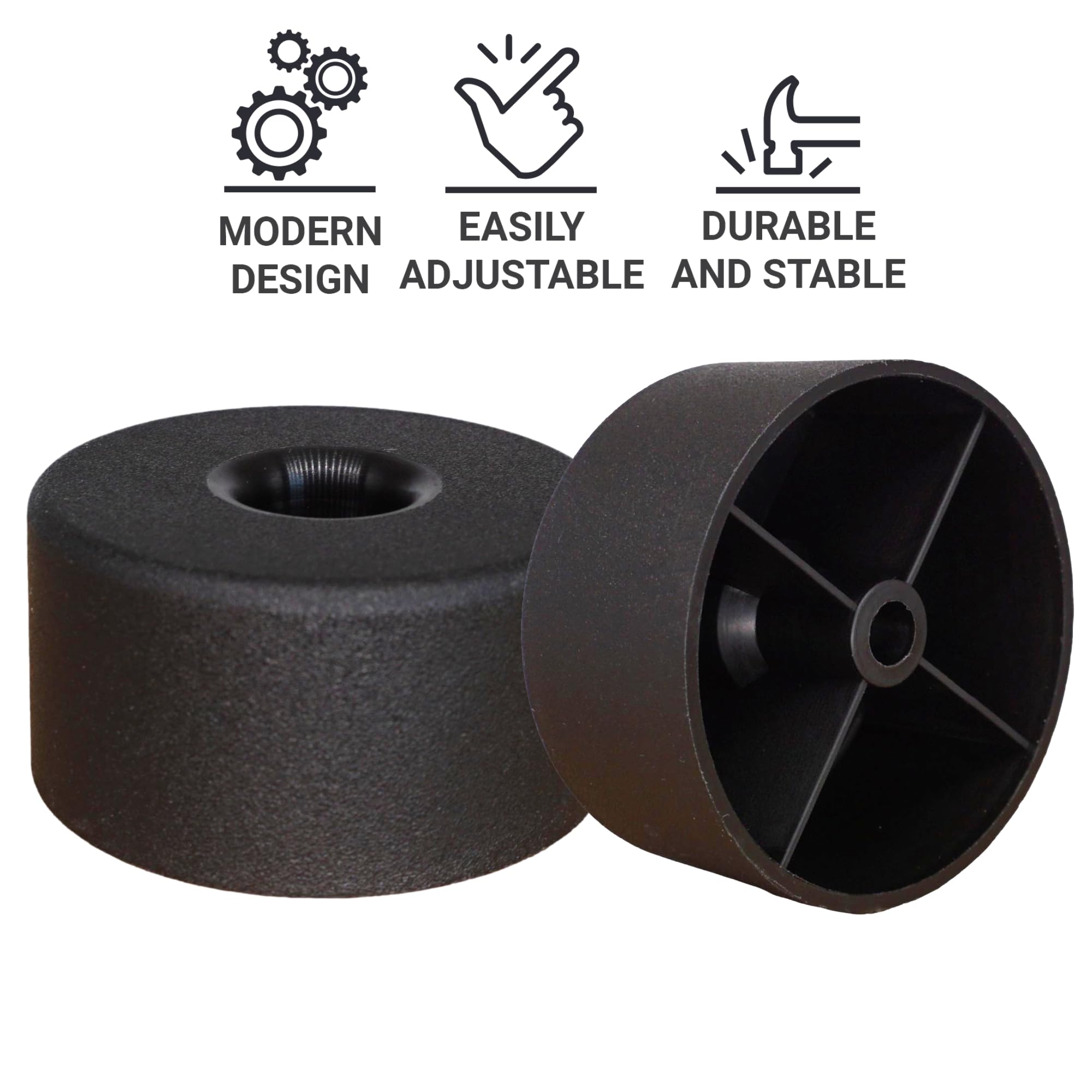 SKIR'CO 50 pcs, Black Plastic Round Furniture Legs, 50 mm Diameter, Height 25 mm, Plastic Furniture Feet, Screws Included - Image 4