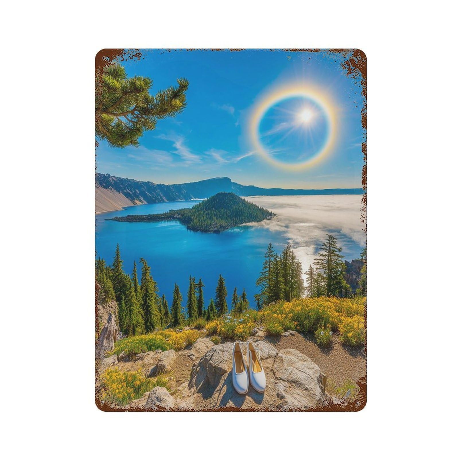 Wedding Shoes on Crater Lake Rust Effect Tin Sign 15.7"x11.8", Industrial Home Decor for Garage, Pub Or Kitchen