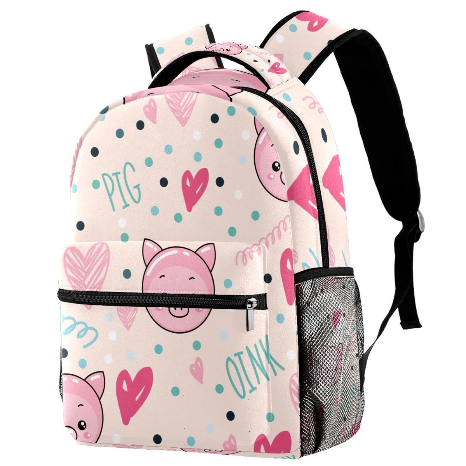 Sac à dos cochon avec cœur à pois multicolore, cadeau idéal pour ado - 7