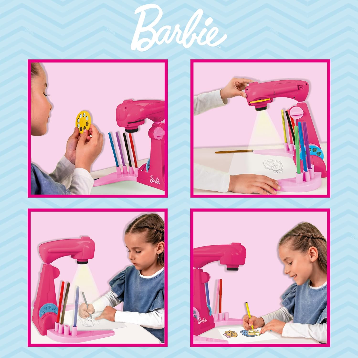 Lisciani Giochi Barbie School of Drawing, Projector, 4 Discs, Markers, 16 Sheets, Stickers, Diamonds, Multicoloured, 114078