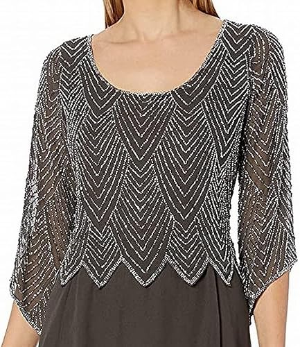 Vista 3 de J Kara Vestido largo con cuello redondo y manga 34 para mujer