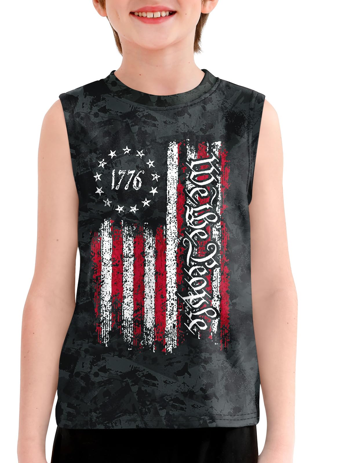 Boys 4th of July Patriotic Sleeveless Tee American Flag Tank Top 6-14 Years