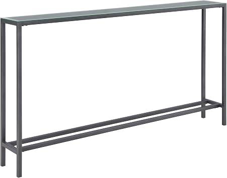SEI Furniture Darrin Narrow Mirrored Top Console Table, 56", Gunmetal Gray