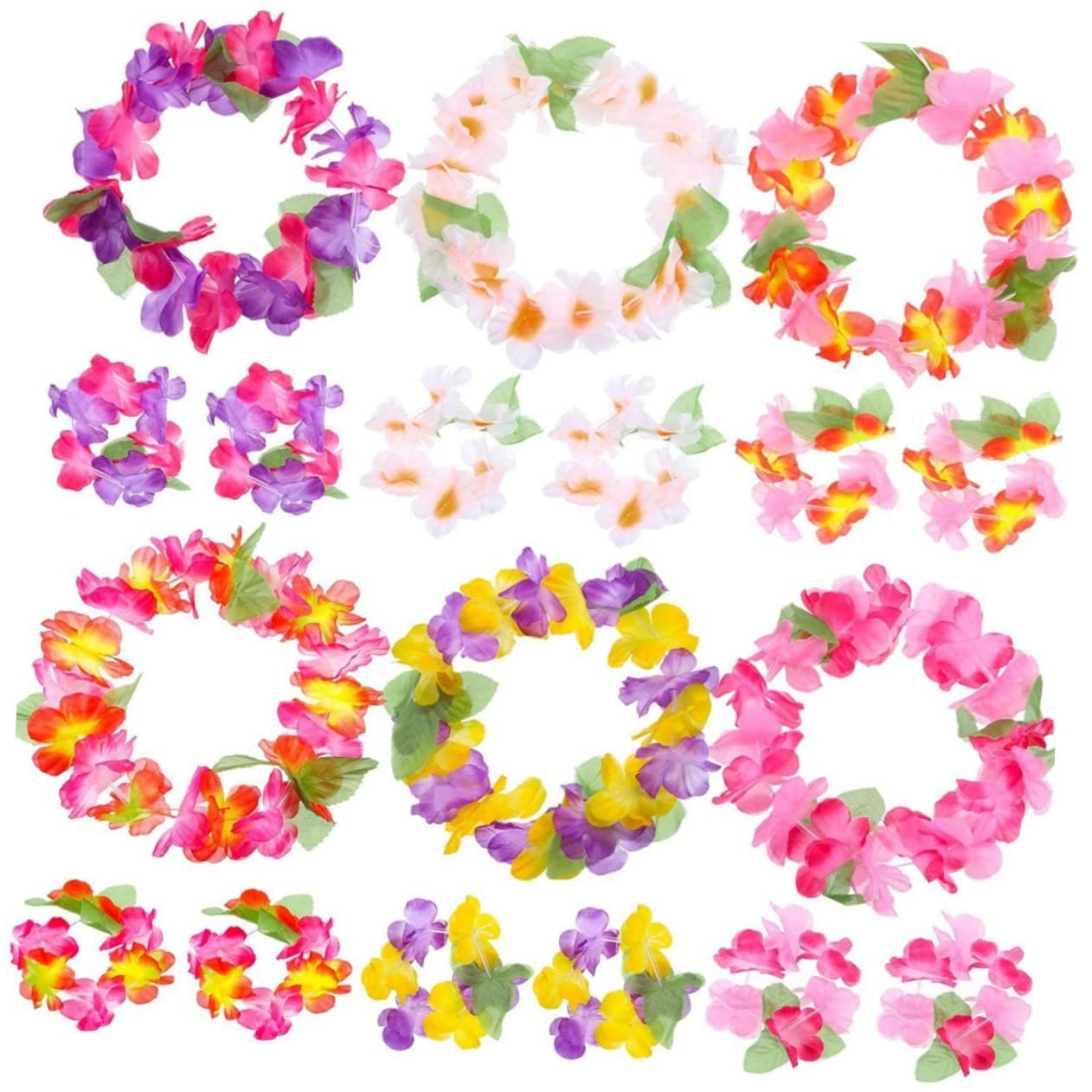 Anneome 12piezas De Flores Diadema Collar y Pulsera Tropical Decoración De Luau y Verano