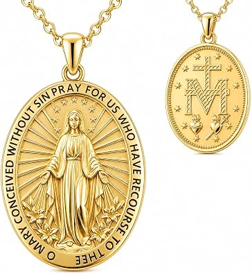 Patron Saint Necklace 14K Gold Medal Catholic Pendant Christian Religious Amulet Jewelry Gift for Men Women