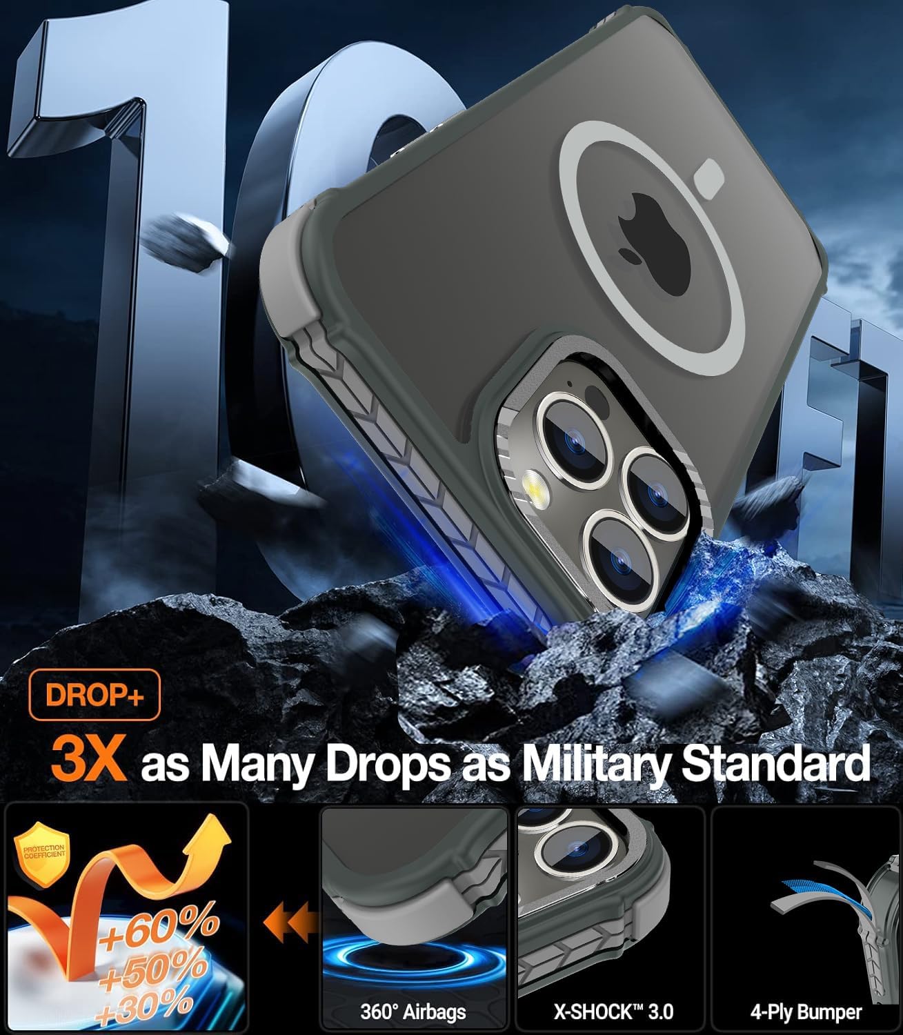 DEERLAMN Strong Magnetic Case for iPhone 15 Pro Max 6.7-Inch,[Compatible with Magsafe][Military Grade Drop Protection] Translucent Matte Shockproof Protective Phone Cover-Frosted Gray - Image 3