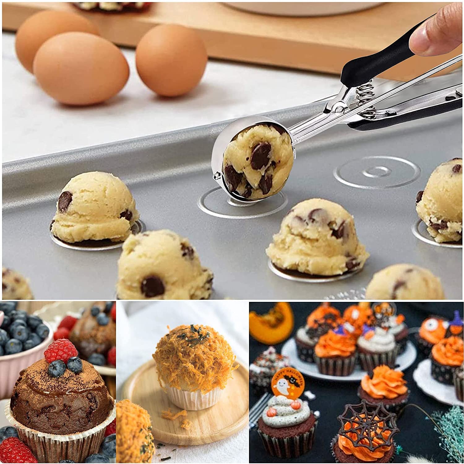 Porzionatori da Gelato in Acciaio Inox 3 Pezzi 4/5/6 cm per Gelato Torte Polpette