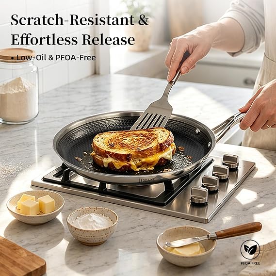 DELUXE 12 Hybrid Ceramic Nonstick Griddle Pan, BBQ,for Daily Cooking