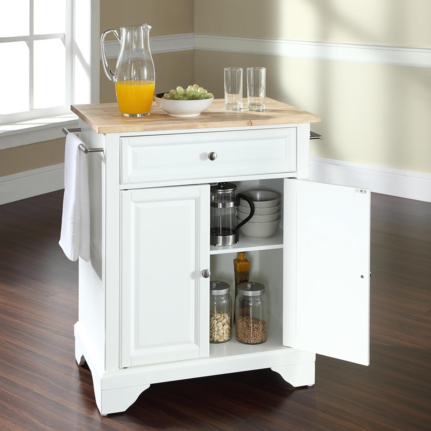 Crosley Furniture Lafayette Wood Top Small Portable Rolling Kitchen Island Storage Cart, Microwave Stand, White : Home & Kitchen