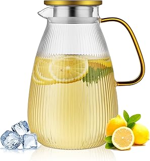 JIAQI Pichet en verre avec couvercle – 2 l – Pichet à thé glacé – Carafe d'eau chaude froide pour vin, café, lait et jus de fruits