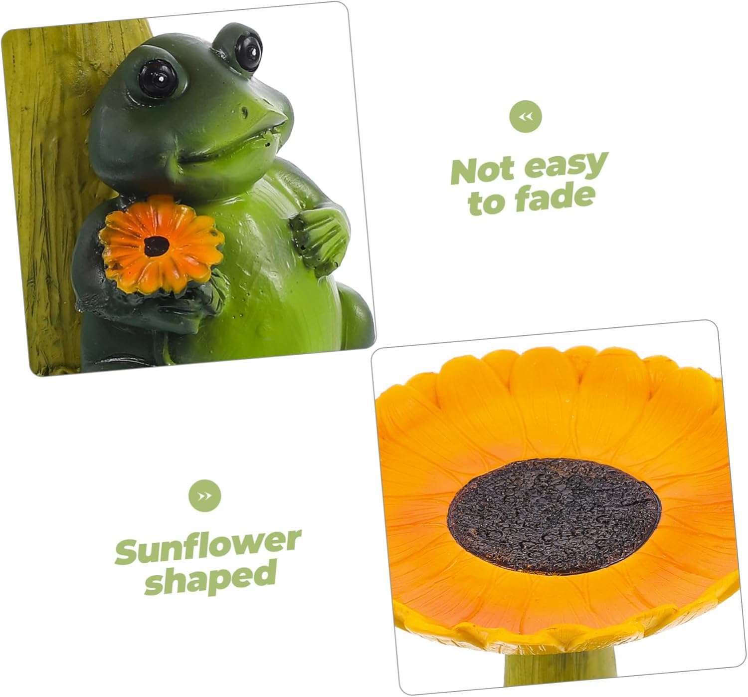 Mikikit Garden Bird Bath Tray Frog Figurine Sunflower Design Bird Feeder for Outdoor Decor for Attracting